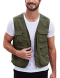 Gihuo Mens Fishing vest for Safari Utility Cargo with Pockets - color: Armygreen, size: Medium