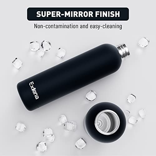 Exllena Slim Insulated Water Bottles for Travel 32oz with Clip, Double Wall Vacuum Stainless Steel Water Bottle Keeps Drinks Cold 24 Hrs/Hot 12 Hrs, 100% Leakproof, BPA Free (Black) - color: Black, size: 1 L