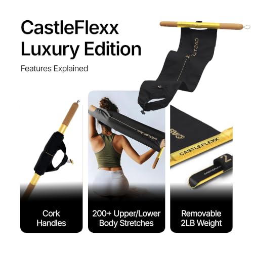 CastleFlexx Mobility and Full Body Strengthening Device | Non-Elastic Stretch Strap with Natural Premium Cork Handles for Stretching, Exercise, Physical Therapy, and Yoga - size: X-Large