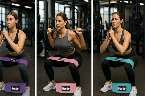 Resistance Bands for Women – Booty Bands Set of 3 with Carry Bag – Fabric Exercise Bands for Glutes, Legs & Hips – Light/Medium/Heavy – Bendz