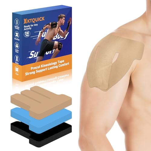 KTQUICK Precut Kinesiology Tape for Shoulders, 24 PCS, 20% Stronger, Beige - color: Beige, size: 24PCS
