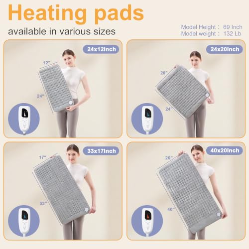 Heating Pad,Electric Heating Pad,Heating Pad for Back,Light Gray,24x12Inch - color: Silvergray, size: 24x12 Inch