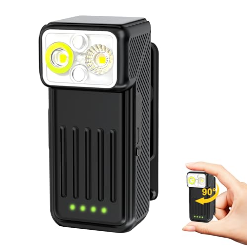 Minsk Rechargeable EDC Flashlight, Mini Flashlights Clip-on Light, 90° Rotatable Head Pocket Light, 500 Lumen Portable Flashlight of Magnetic for Running, Camping, Cycling, Emergency(Black)