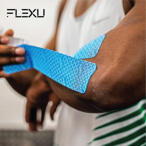 FlexU Kinesiology Tape - Blue, Bulk Pack (140 Pre-Cut 2"x10" I-Strips, 35m) - Sports Athletic Tape for Runners, Crossfit & Gym - Waterproof, Latex-Free - color: Blue Pre-cut