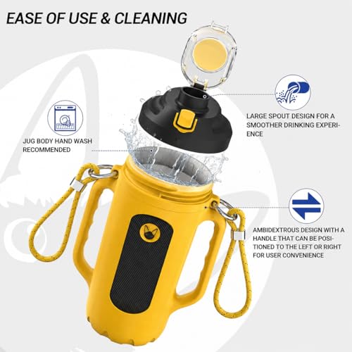 32oz Insulated Water Bottle Multi-Function Sports Jug with Handle & Magnetic Blender - Leak Resistant for Baseball Football Gym & Outdoor Activities (Vibrant Yellow & Carbon Black) - color: Vibrant Yellow & Carbon Black
