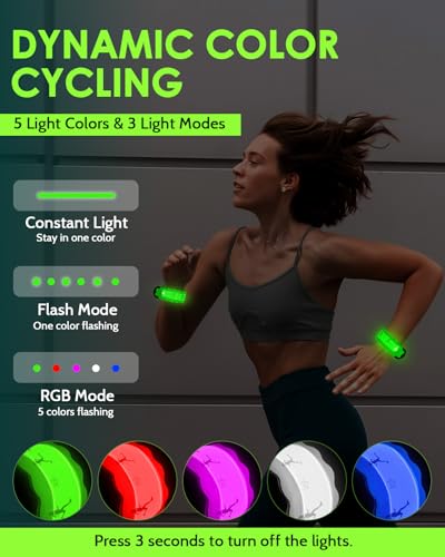 Fitense Rechargeable LED Armband 2-Pack, High Visibility Running Gear for Night Safety, 5 Colors & 3 Modes Light Up Wristbands for Night Walking, Cycling, Gift for Women Men Kids - style: Wave