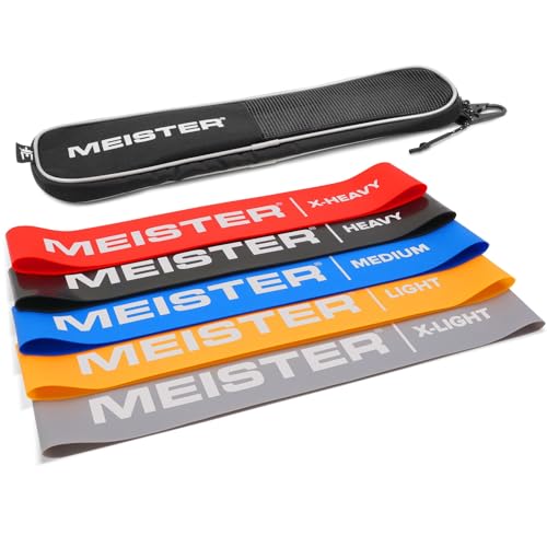 Meister Mobility Resistance Bands for Exercise, Stretching & Physical Therapy w/Carry Case - Set of 5 Loop Bands