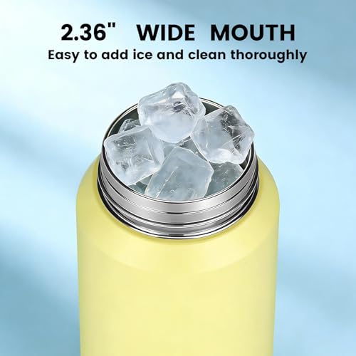30oz Yellow Insulated Water Bottle with Carry Handle for Gym, Commute - color: Yellow