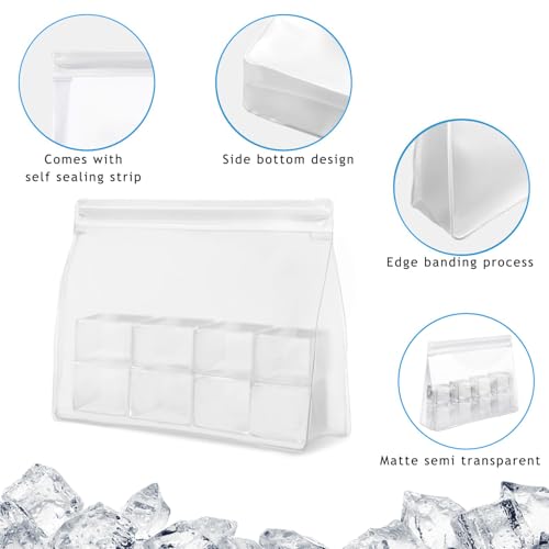 Reusable Ice Storage Bags - Set of 3, 8”x 6”x 2.5”- Ideal Reusable Ice Bag Set, Fits 6 Ice Balls & Ice Cubes, Freezer Bags, Storage Bags- Durable and BPA-Free