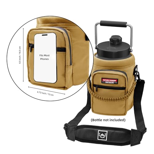 NATURE PIONEOR 26-128 oz Insulated Water Bottle Carrier Holder with Strap - color: Brown, size: Half Gallon YETl
