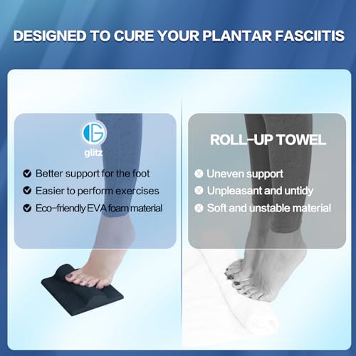 glitz Plantar Fasciitis Relief Stretcher Pad with Foot Roller – High-Density EVA, Non-Slip for Heel Pain, Achilles Tendonitis, Heel Spurs, Calf Tiredness, Lightweight for Home & Travel
