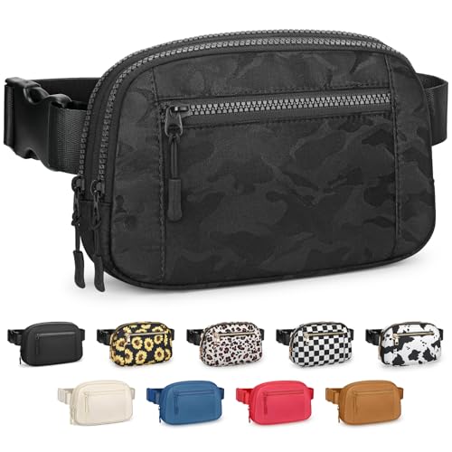 Fanny Packs for Women Crossbody Belt Bags, Waist Pack with Adjustable Strap - color: A-Black Camo, size: Double Layer