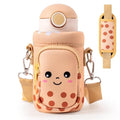 Water Bottle Carrier Bag with Strap for Kids - Water Bottle Bag Holder with Padded Strap Pocket 10/12/14/16/18Oz for Boys Girls School Walking Hiking Camping - style: Bubble Tea
