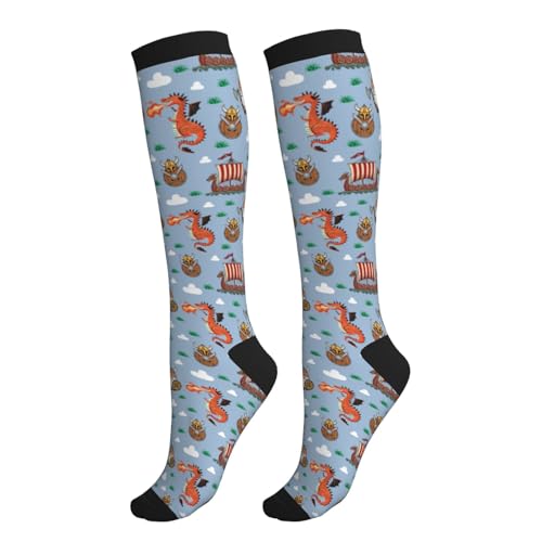 Compression Socks Women Knee High Support Circulation Stockings for Running Cycling Flying - color: Vikings