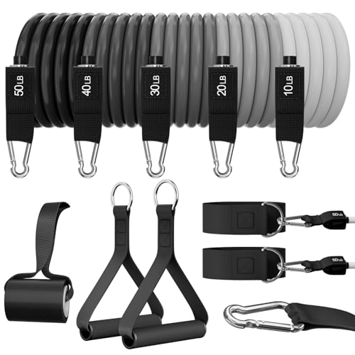 WHATAFIT Resistance Bands with Handles, 150 lb Exercise Bands Set - color: Gray
