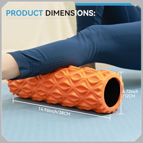 Foam Roller, 15 inch High Density Massage Roller for Exercise - color: Orange