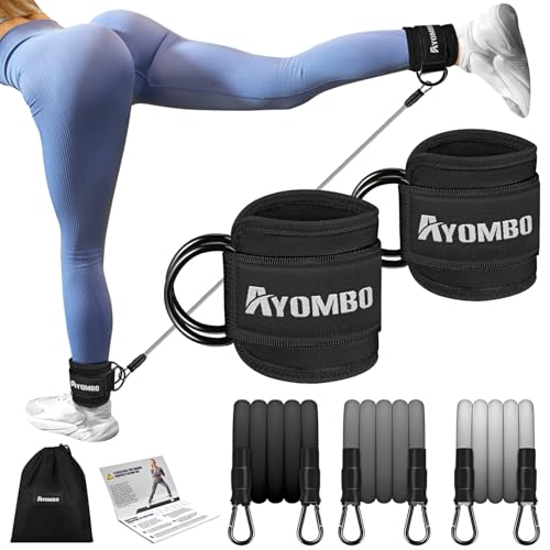 Ayombo Ankle Resistance Bands with Cuffs, Home Gym Workout Equipment, Lifting Glute Butt Exercise Equipment for Women, Ankle Weights Fitness Set, Leg Booty Equipment for Training Perfect Body Shape - color: 2-Black