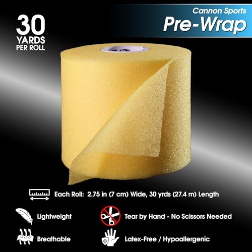 Cannon Sports Pre Wrap Foam Underwrap - 2 Pack, 2.75" x 30 Yards Per Roll (60 Total Yards) - Athletic Underwrap for Sports Tape, Training & Exercise (Gold) - color: Gold