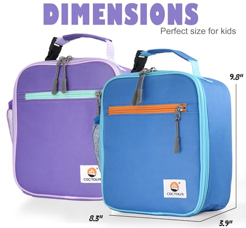 CaCTOUR Lunch Box Kids,2 Packs Insulated Lunch Bag for Girls Boys,Soft Bag Mini Cooler Back to School Thermal Reusable Lunch Bag for Work School Picnic (Blue & Purple) - color: Blue/Purple