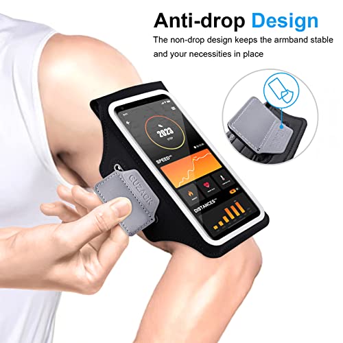 GUZACK Running Armband for iPhone 18 Pro Max 17 16 15, Galaxy S26 S25 S24, with Card Slot & Key Pockets, Running Phone Holder, Fit Up to 6.9 Inches Phone - Size S (Smaller Arm 9-14 in) - color: Green Zipper, size: S