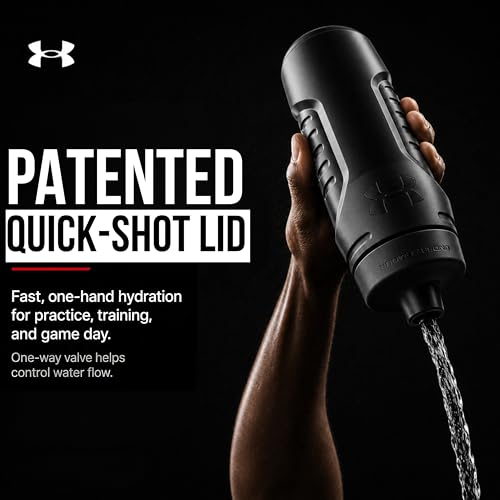 Under Armour Squeeze Water Bottles, 32 oz Water Bottles, Sideline Sports Water Bottle with Quick-Shot Lid, Quick & Easy Hydration, Gym Water Bottles, Squeeze Bottle, 1 32oz Bottle - color: Black/Pitch Grey