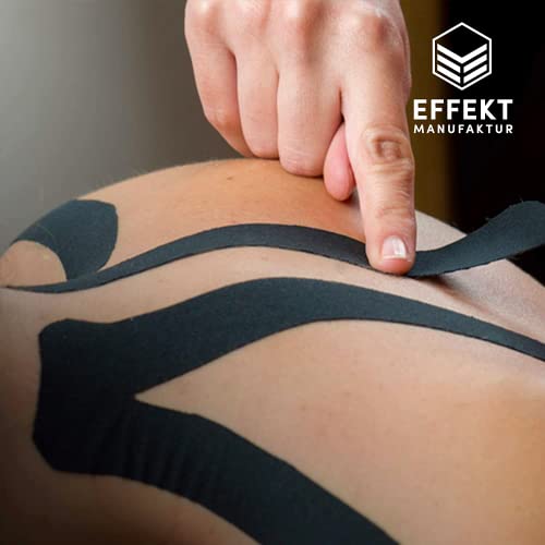 Effekt Manufaktur Kinesiology Tape Waterproof (16 ft x 2 in), 2 Rolls - Elastic Physio Tape for Muscle Support and Injury Recovery, Medical Tape, Kinetic Tape, Durable Kinesthetic Tape (Blue + Black) - color: Blue + Black