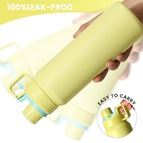 30oz Yellow Insulated Water Bottle with Carry Handle for Gym, Commute - color: Yellow