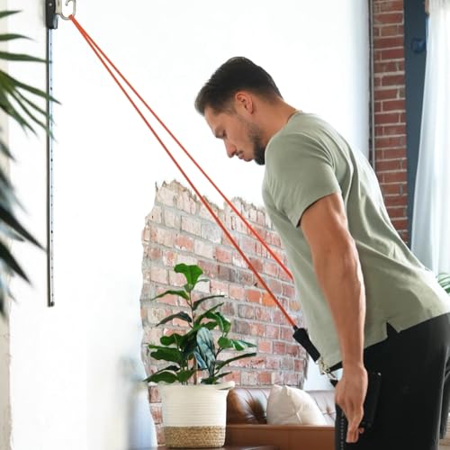 Space Saver Gym Resistance Bands Wall Anchor for At Home Fitness Workouts with 1 Rail and 1 Rail Car - style: 4 Resistance Bands, 1 Set of Handles