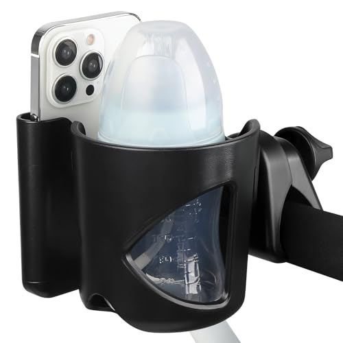 Accmor Stroller Cup Holder, Universal Cup Holder for Walker Wheelchair Bike Scooter, 360° Rotatable Stroller Cup Holder Attachment Walker Wheelchair Accessory - color: Cup Phone Holder-Black