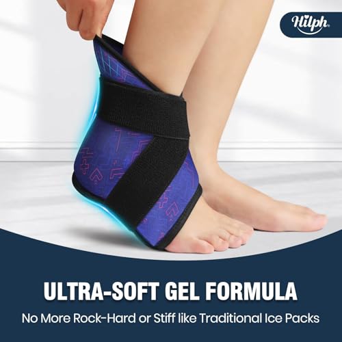 Hilph Ankle Heel Ice Pack Wrap for Plantar Fasciitis with Massage Ball, Ice & Compression Therapy Flexible Foot Gel Ice Pack Wrap for Ankle Sprain