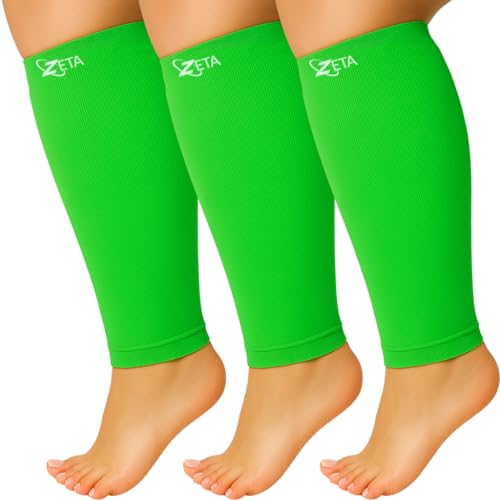 Zeta Wear Plus Size Calf Compression Sleeves for Women and Men, Wide Calf Footless 15-19 mmHg, 2XL-6XL - color: 3 Pair - Green, size: 2XL