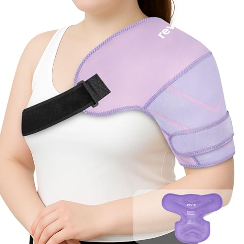REVIX Large Shoulder Ice Pack Wrap & Brace for Rotator Cuff & Arm - size: Large, style: Purple, 1 Gel Pack+1 Shoulder Brace