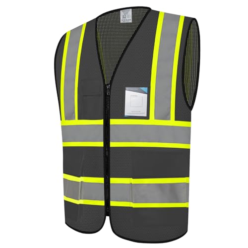 Safety Vest for Men 5 Pockets Mesh High Visibilitv Vest, Grey L - color: Grey, size: Large