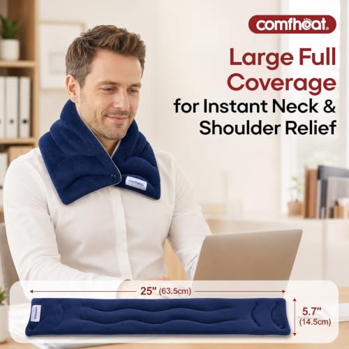 Neck Heating Pad Microwavable for Pain Relief, Moist Hot Compress - color: Navy Blue