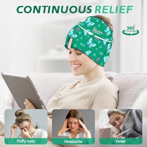 Migraine Relief Cap, Soothing Headache Ice Face Mask Products - color: Black+green