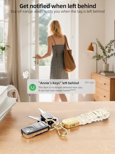 Keychain Wristlet, Works with Apple Find My, Rechargeable - color: White