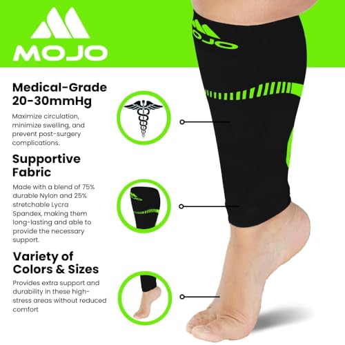 Mojo Compression Socks Footless for Women and Men 20-30mmHg - Extra Wide Plus Size Calf Sleeve - A604 - color: Black/Green, size: 7X-Large