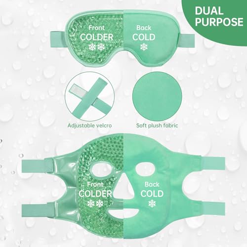 ZNÖCUETÖD Cooling Mask Ice Pack for Face Eye, Hot Cold Compress for Face - color: Green-#2