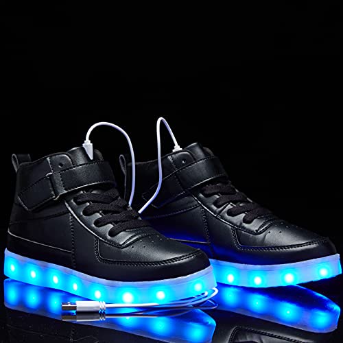 Kids LED Light up Shoes USB Charging Flashing Light Up High-top Sneakers for Boys and Girls Child Unisex - color: Black, size: 1 Little Kid