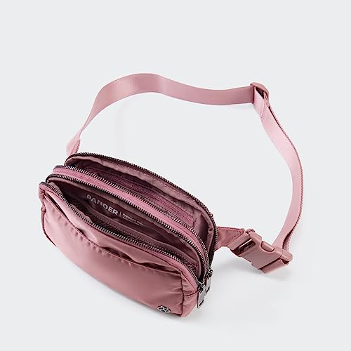Pander Nylon Fanny Pack Belt Bag for Women with 5 Zipper Pockets - color: Dune Pink
