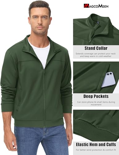 MAGCOMSEN Men's Track Jackets Lightweight Full-Zip Casual - color: Army Green, size: Medium