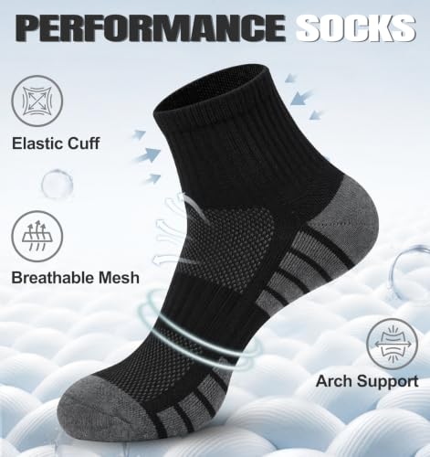 Men's Cushioned Ankle Socks, Athletic Running Gym Socks 6 Pairs - color: 6 Pairs Pure Black, size: 10-13