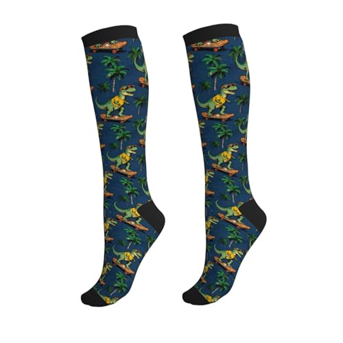 Compression Socks, Unisex 15-20 mmHg Knee High Support Socks - color: Dinosaur