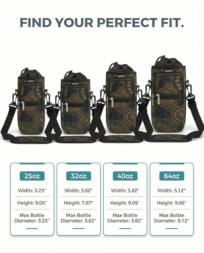 AUPET Water Bottle Sling Bag Sleeve Holder Carrier 25/32/40/64 oz,Insulated Crossbody Water Bottle Case Cover with Strap and Pockets for Men/Women Walking Hiking - color: stylish, size: 25oz