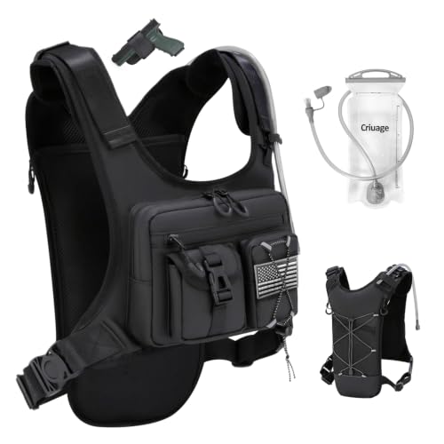 Criuage USA Patent Running Hydration Vest Backpack, Lightweight Chest Pack with 2.0L Water Bladder Bag Daypack for Hiking Running Cycling Race Marathon for Women Men - color: Black