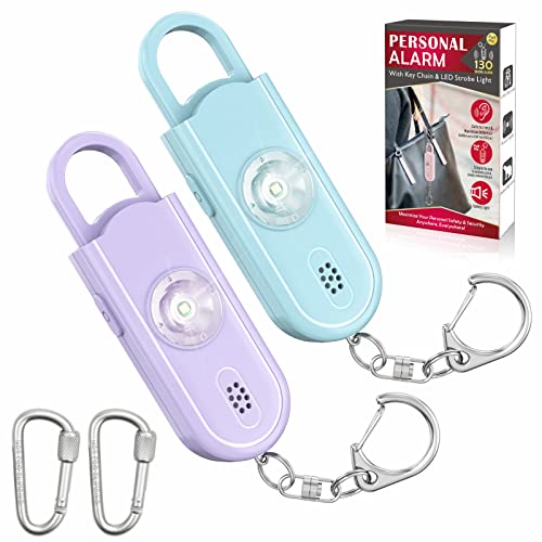 Safe Sound Personal Alarm, 2 Pack 130 dB Loud Siren Song Emergency Security Alarm Keychain with Strobe LED Light, Personal Sound Safety Siren for Women, Men, Children, Elderly - color: Blue/Purple