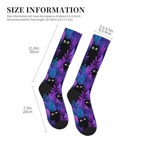 Cute Compression Socks Knee High Support Stockings Women Men - color: Black Cats Purple