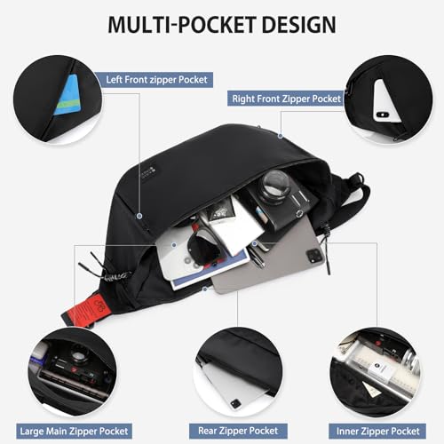 Fashion Large Crossbody Fanny Pack for Men Women,Water Resistant Waist Bag fanny Packs belt bag sling bag with 5-Zipper Pockets,Carrying 7.9"phone,Black-large - color: B-Black-L