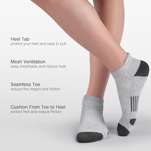 Felicigeely Athletic Running Ankle Socks Cushioned Low Cut Men Women 6 Pack - color: Grey+dark Grey Stripe, size: 12-14