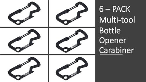 Bushcraft Key Chain Bottle Opener Carabiner Snap Clip Hooks Hiking, Backpacking, Camping, Hunting, Fishing, Biking, Skiing, Tailgate Parties - color: Bottle Opener Multitool 6-Pack Black